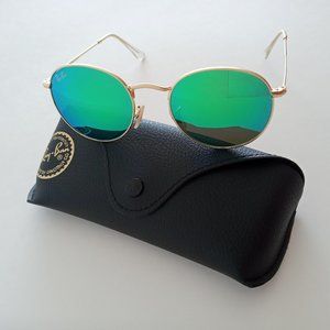 New Unisex, Round, Ray ban sunglasses, Gold/Green Mirror, Size 50-21  145…